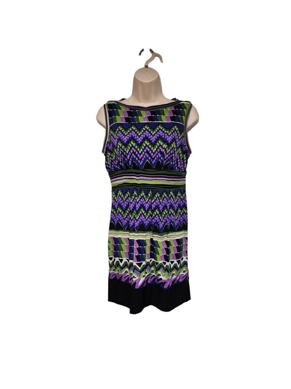 Sandra Darren Green Geometric Sheath Dress 8P Polyester Knee Length